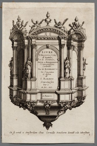 Ornamentprent. Livre d'architecture d'Autels et de Cheminees. Titelblad (kopie).